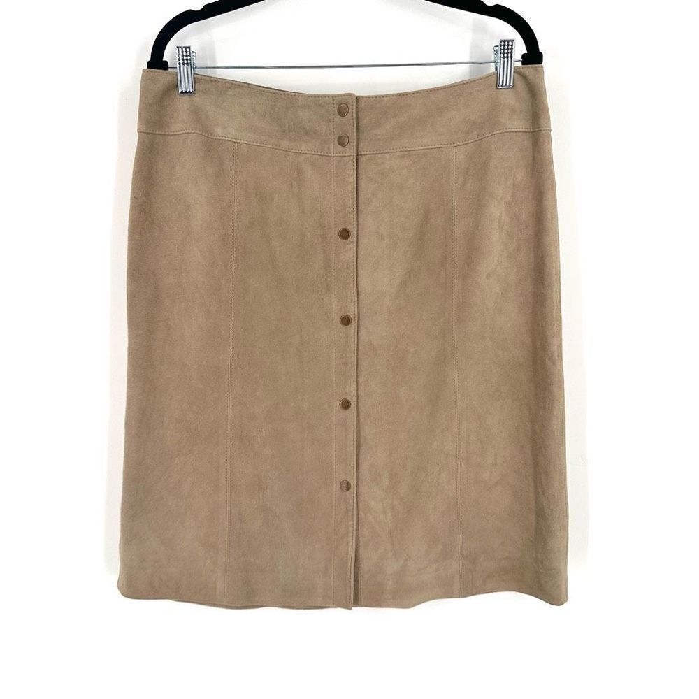 NWT Talbots Womens Soft Goat Suede Leather Snap Front A-Line Skirt Beige Size 12